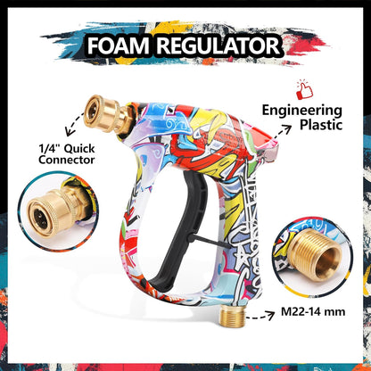 Foam Cannon Kit with Graffiti Short Pressure Washer Gun 3/8" Quick Connect M22-15mm Adapter Adjustable Snow Foam Bottle with 1/4" Quick Connect and 5 Nozzle Tips for Car Wash