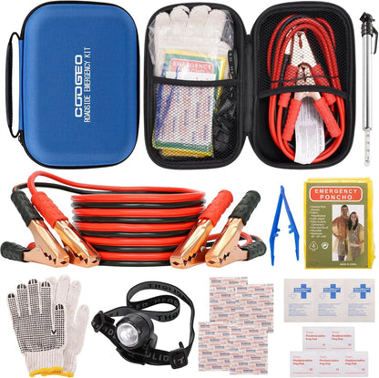 Car Roadside Emergency Kit with Battery Jumper Cables,Car Accessories for Men or Women,Automotive Safety Kit for Car,Vehicle, Truck or SUV,Gifts for Men or Him,Green