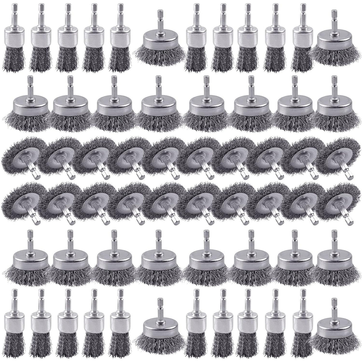 Rocaris 6 Pack Carbon Steel Wire Wheel and Pen Brush Set with 1/4-Inch Hex Shank for Rust Removal, Corrosion and Scrub Surfaces