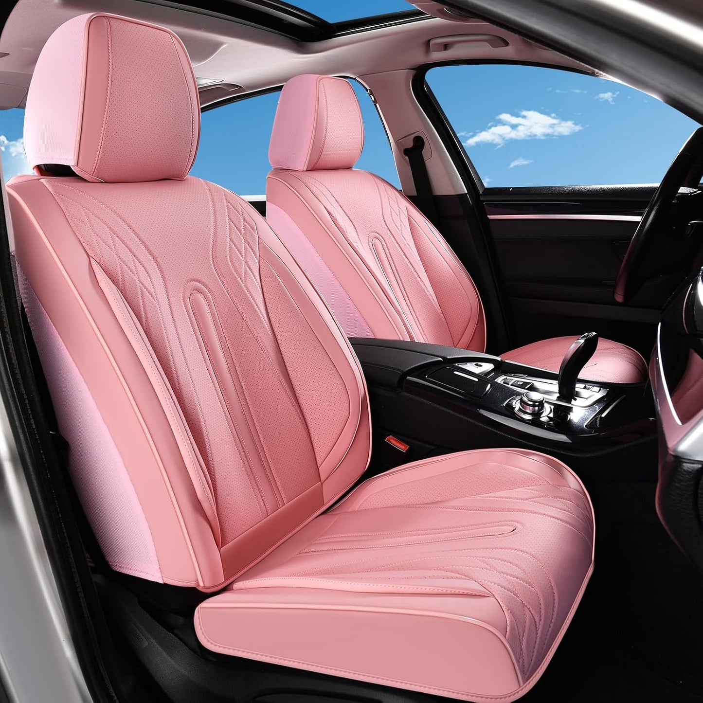 Huidasource Coffee Seat Covers Full Set, Universal Fit for Most Cars Trucks SUV, Full Coverage Leather Seat Cover, Airbag, Cupholder Compatible, Velcro Adjustable, Heaating/Cooling Function Retain