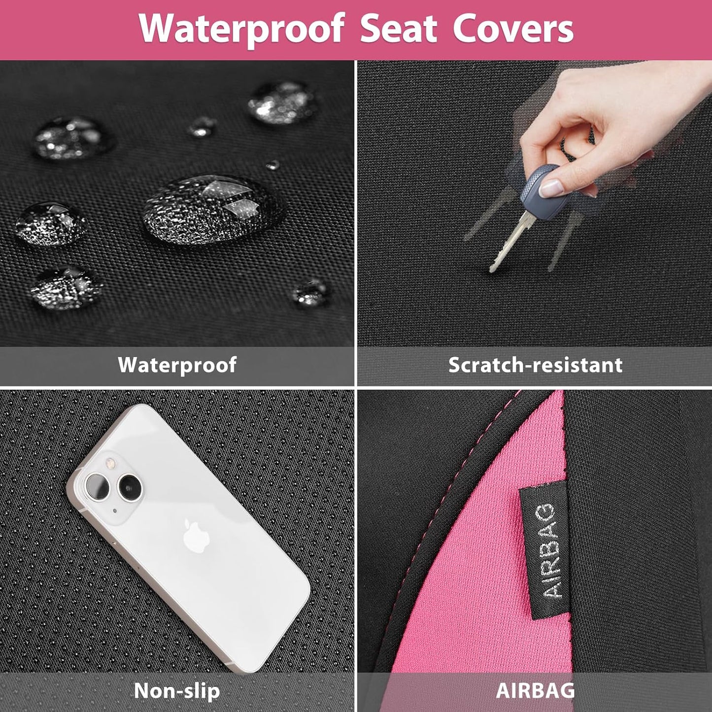 CAR PASS Waterproof Car Seat Covers Front Seats Only with 5mm Composite EVA, Neoprene Car Seat Cover with Separate Headrest Cover, Quick Setup Universal Fit for Car SUV Trucks,Airbag Compatible（Gray
