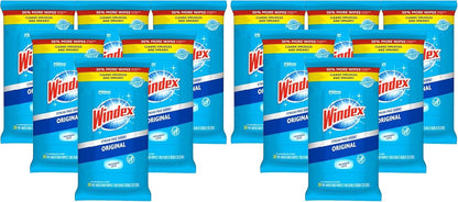 Windex Wipes Glass Cleaning, Pre-Moistened Glass and Surface Wipes to Clean Home Surfaces, Household Essentials, Original Scent, 38 Count (Pack of 1)