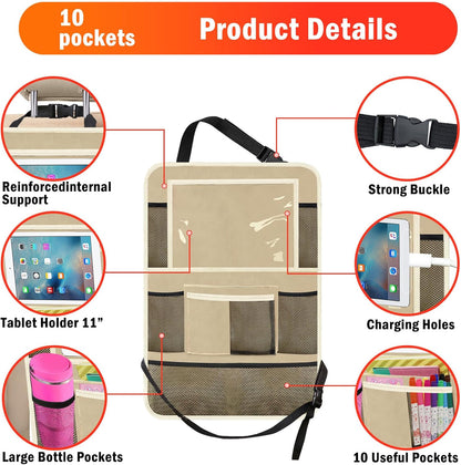 2Pack Car Backseat Organizer with Foldable Table Tray,6 Storage Pockets Car Storage Organizer with Tablet Holder,Car Seat Back Protectors Kick Mats Travel Accessories (Black)