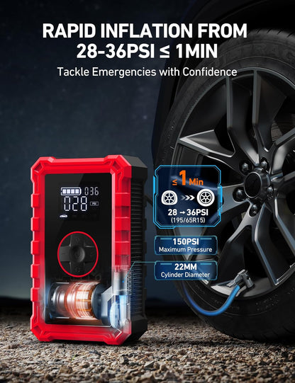 AstroAI S8 Air Jump Starter with Air Compressor, 3000A Peak Car Battery Jump Starter Portable (9.0 Gas/6.5L Diesel) with 150PSI Cordless Auto-Shutoff Tire Inflator, 12V Battery Charger Booster(Orange)