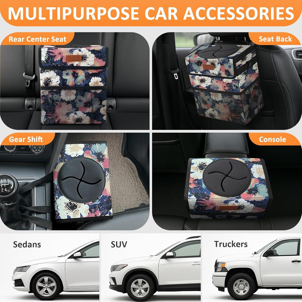Vankor Car Trash Can Bin with Lid Hanging for Back Seat, Car Accessories for Women Men Leak Proof Automotive Garbage Cans Leakproof Vehicle Trash Can for Truck SUV Black