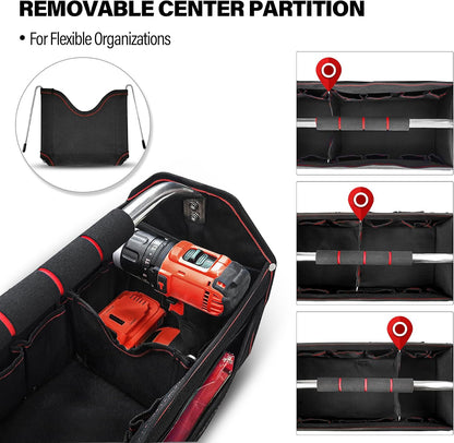 HAUTMEC 13 Inch Tool Bag, Foldable Open Top Tool Bag with Stiff Frame, Heavy-Duty Tool Tote with Padded Handle, Water-Resistant Base, Portable Tool Organizer for DIY & Jobsite Use – TB0001