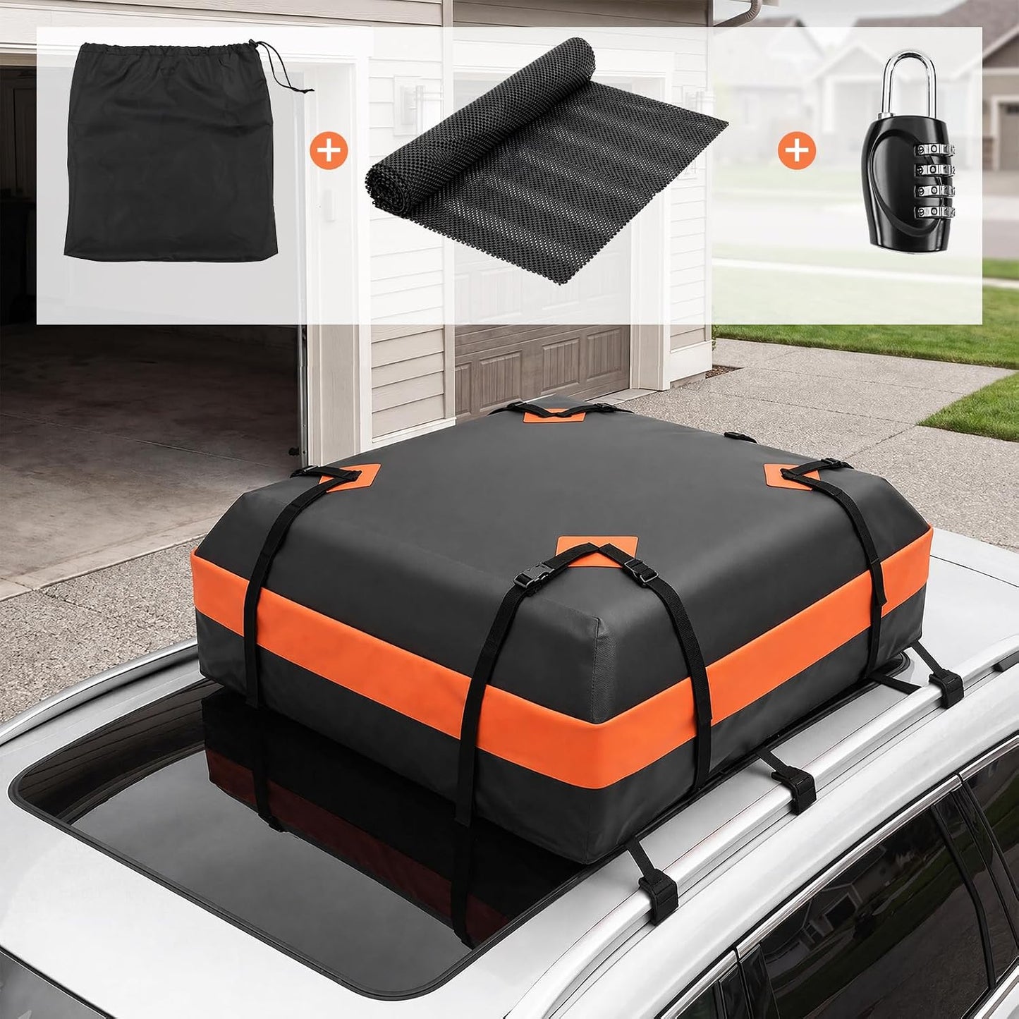 20 Cubic Feet Heavy Duty Waterproof Car Rooftop Cargo Carrier Bag | for All Vehicles with/without Rack, Includes Anti-Slip Mat, Reinforced Straps, Door Hooks, Storage & Luggage Lock