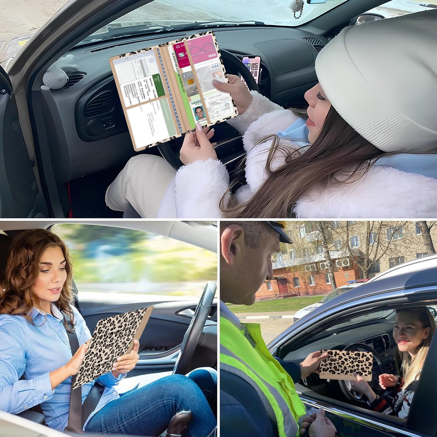 Car Registration and Insurance Holder, with Magnetic Closure for License, Cards and Documents, All Vehicle Needs and Car Accessories (Leopard-Black)