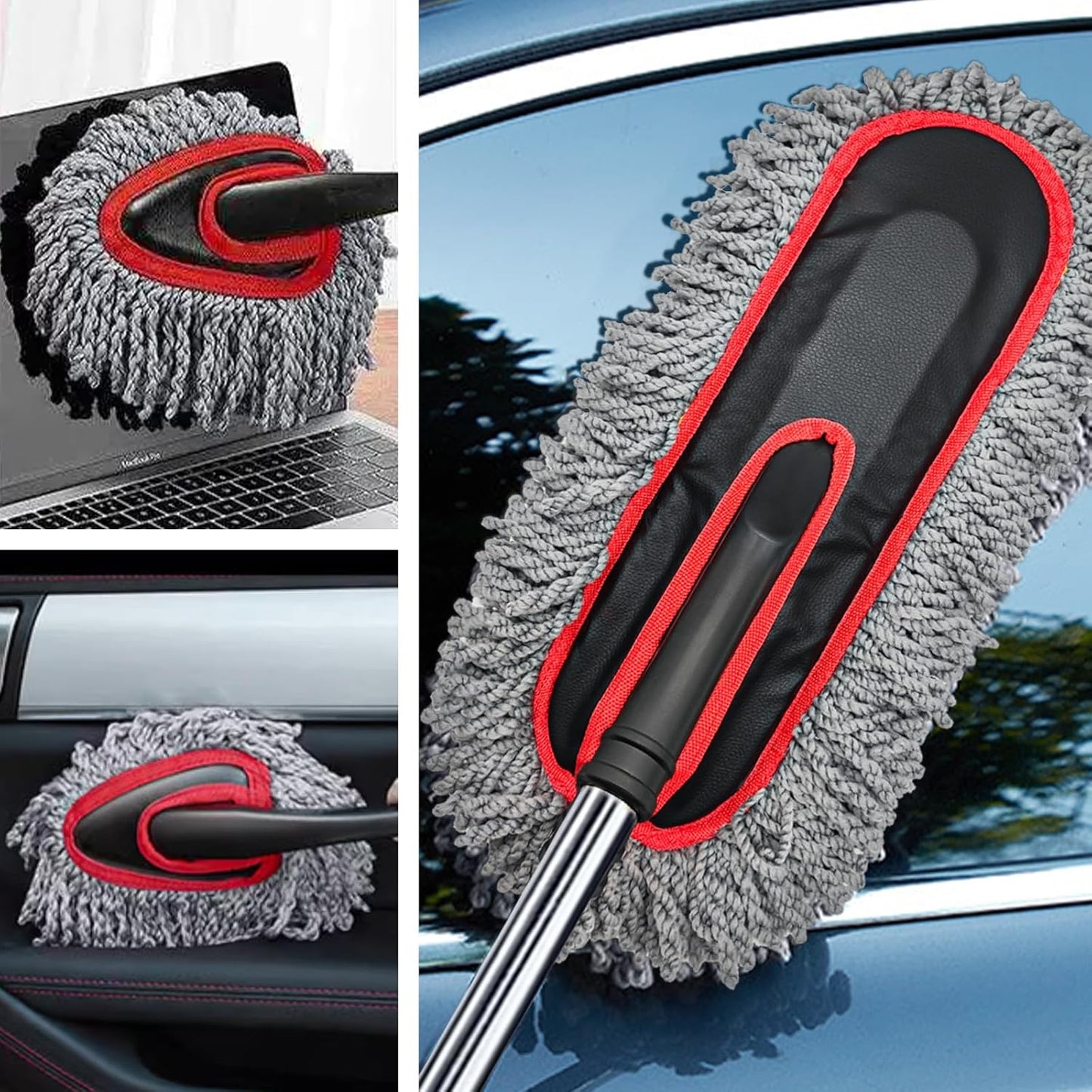 YeewayVeh Car Duster Exterior Scratch Free Microfiber Car Cleaning Brush, Extendable Handle Pollen and Dust Brush for Truck, SUV, Vehicles and Home Cleaning, Gray and Red