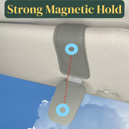 CHOSMOYI Magnetic Leather Sunglass Holder for Car, Sunglasses Clip for Car Visor, Auto Interior Accessories Universal for Different Size Eyeglasses (Black)