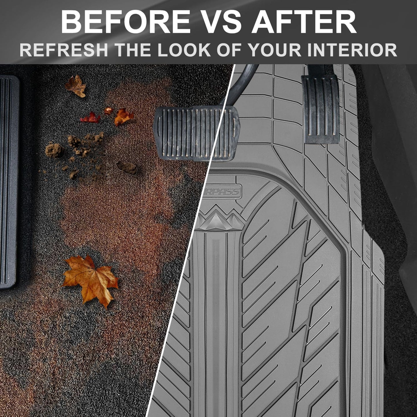 CAR PASS Heavy Rubber Car Floor Mats, Deep Waterproof Car Mats All Weather, Universal Trim-to Fit Automotive Floor Mats for Car SUV Truck Van, Durable Floor Liners Solid Black