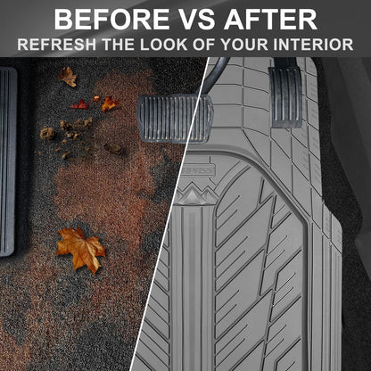 CAR PASS Heavy Rubber Car Floor Mats, Deep Waterproof Car Mats All Weather, Universal Trim-to Fit Automotive Floor Mats for Car SUV Truck Van, Durable Floor Liners Solid Black