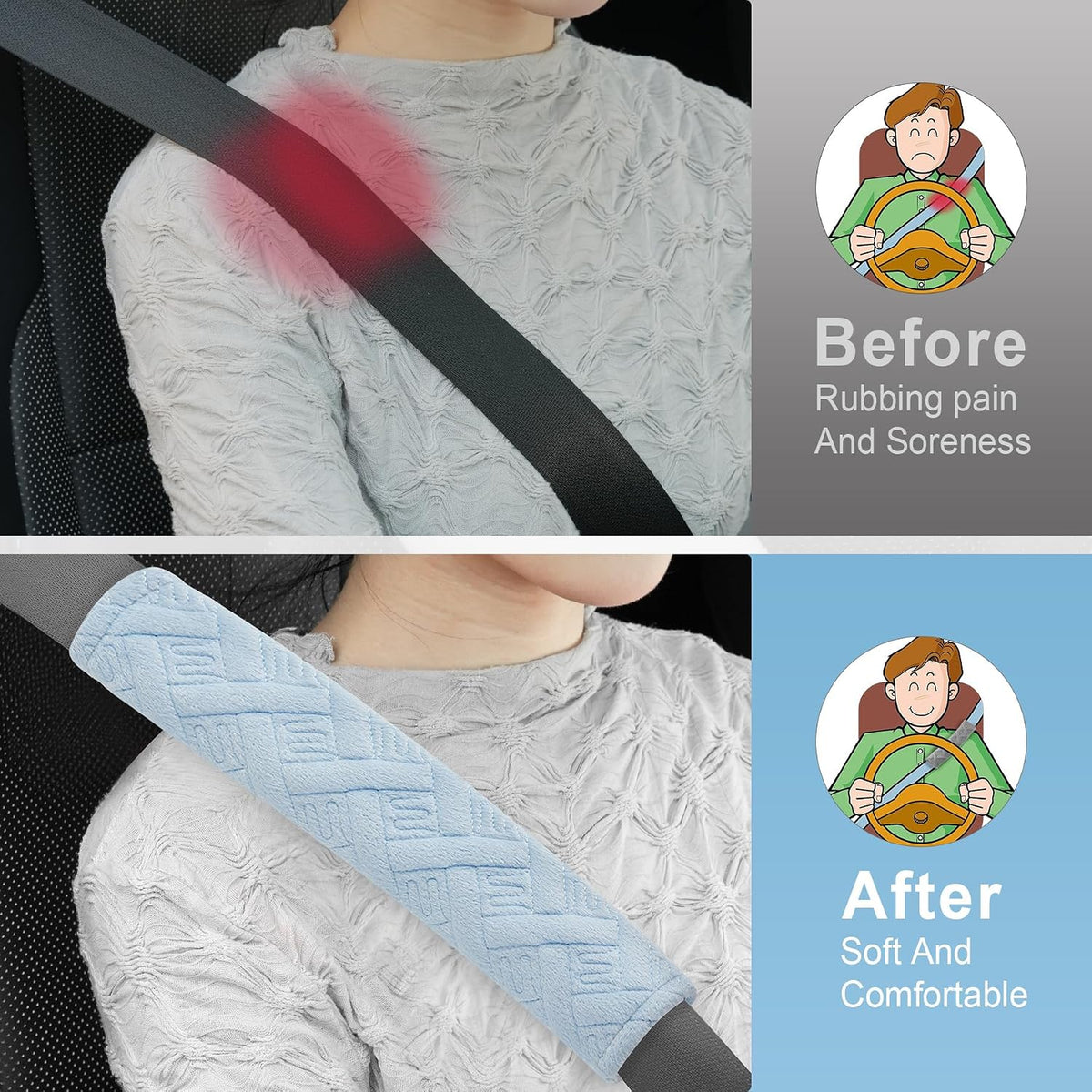 JUSTTOP 2-Pack Universal Car Seat Belt Pads Cover for A More Comfortable Driving, Seat Belt Shoulder Strap Covers Harness Pad for Car Interior Accessories(Black)