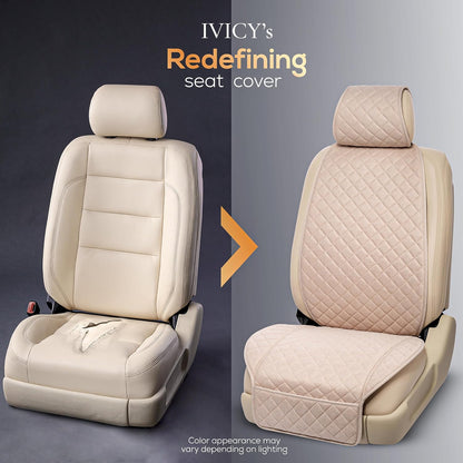 IVICY Faux Linen Front Car Seat Cover – Non-Slip Bucket Seat Protector for Most Cars, SUVs, Vans & Trucks – 1 Seat Cover, Machine Washable, Side-Airbag Friendly, Light Beige