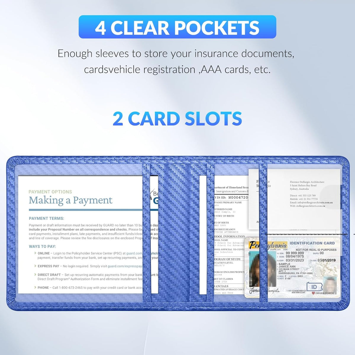 Car Registration and Insurance Card Holder，Vehicle Glove Box Car Organizer，Accessories Case for Storing Driving Licences, Cards, Documents
