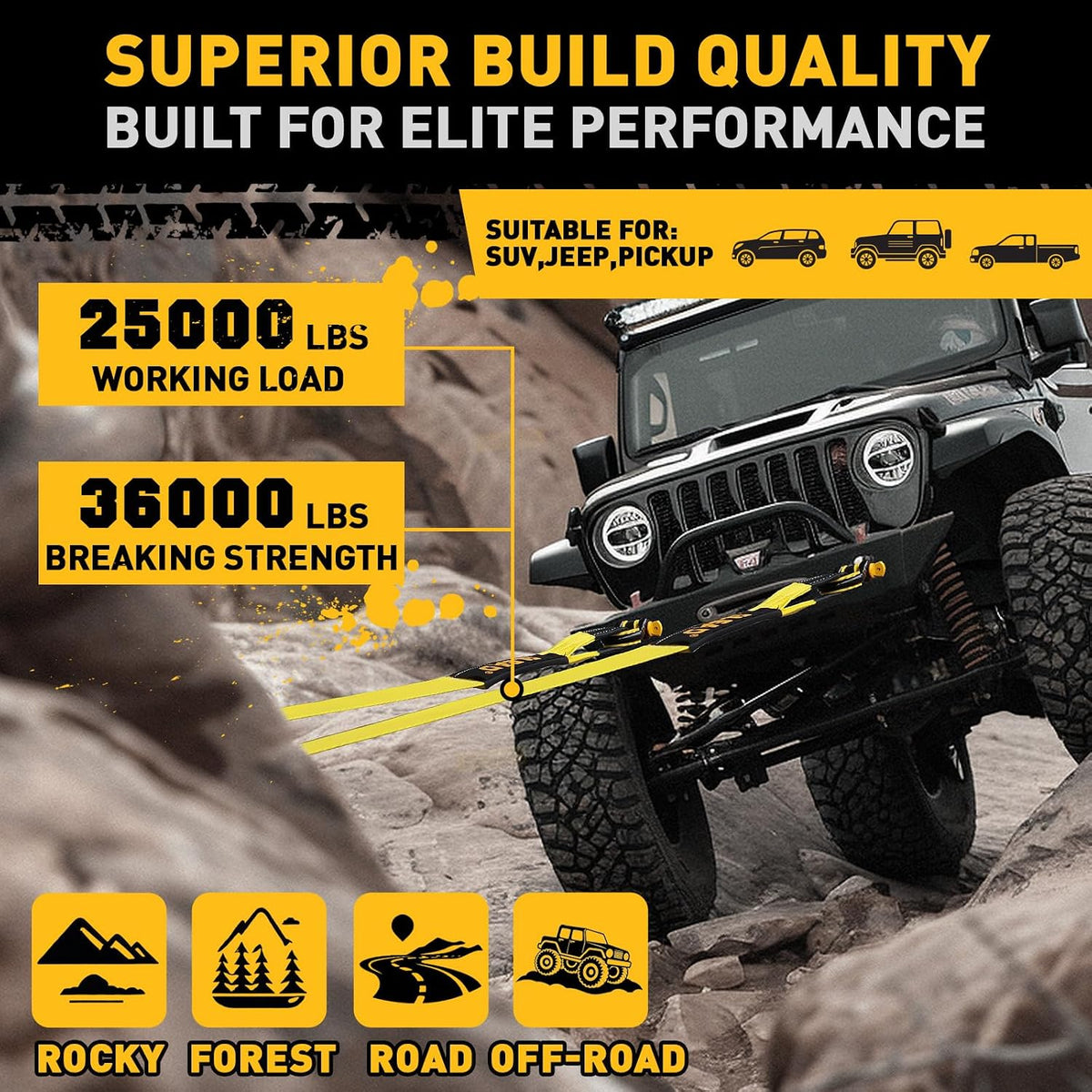 3" x 30Ft Recovery Tow Strap Heavy Duty with Hooks - 36000 LBS Break Strength, 3/4 D Ring Shackles (2pcs), Emergency Recovery Strap Tow Rope for Truck, SUV, ATV Offroad Vehicle