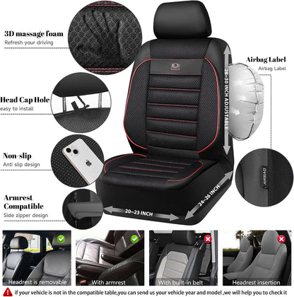 CAR PASS Leather Seat Covers Full Set Universal Water Resistant 3D Foam Back Support, Luxury Comfort Automotive 5 Seat Covers All Season Fit for SUV,Sedan,Van, Airbag Compatible Elegance(Pure Black)