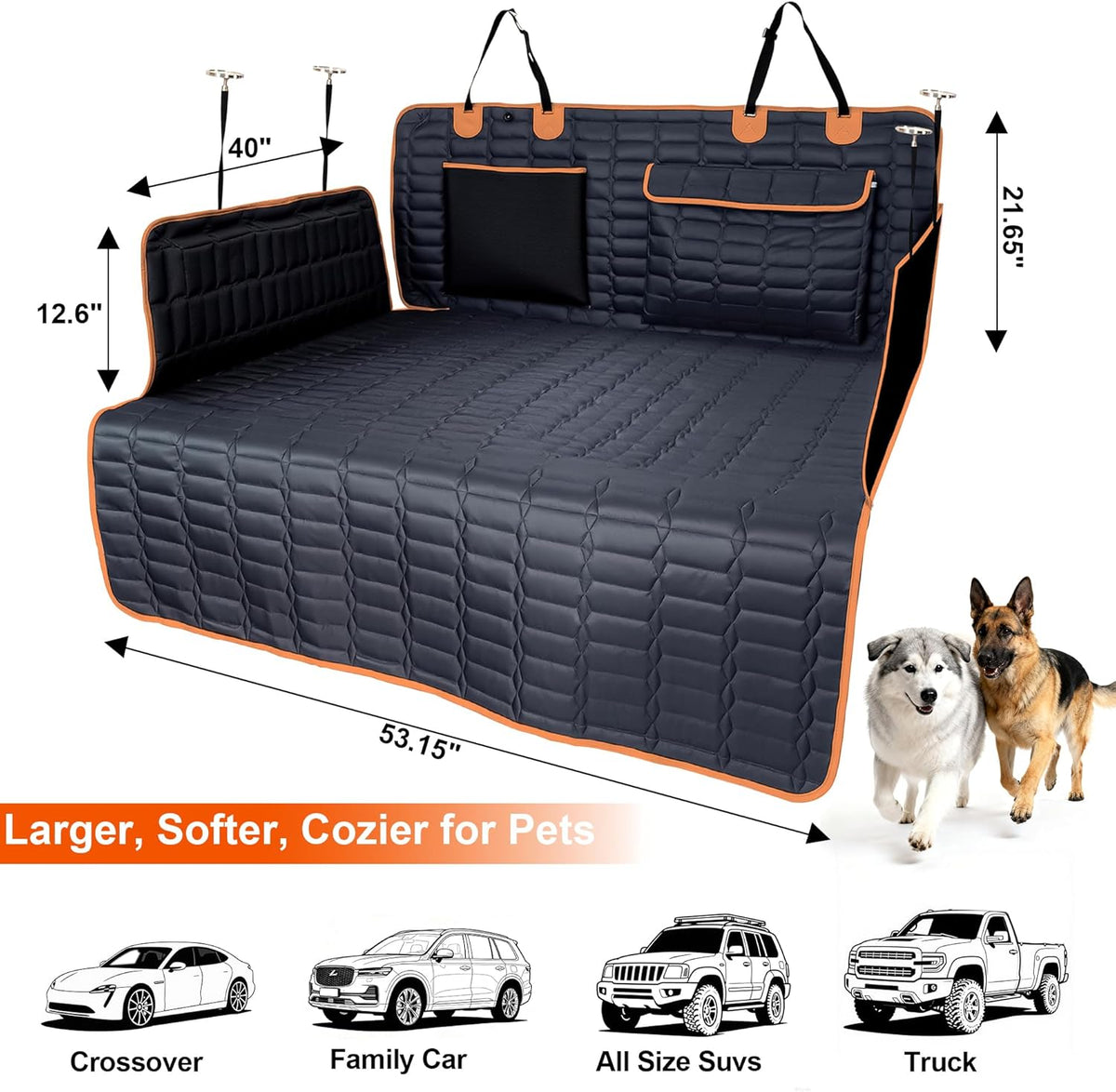 Reliadura SUV Cargo Liner for Dogs, Waterproof Dog Trunk Cover with Bumper Flap Protector, Pet Cargo Mat for SUVs Sedans Vans, Non-Slip Scratchproof Dog Seat Cover, Large Size Universal Fit