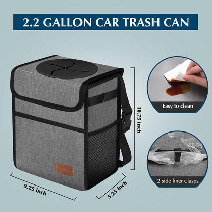 Femuar Leak Proof Car Trash Can with Lid - Waterproof Automotive Garbage Bin for SUVs, Collapsible and Portable Car Trash Bag, Black