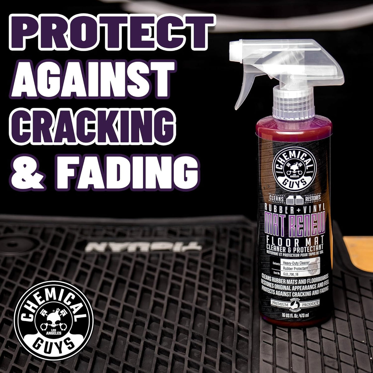 Chemical Guys Mat Renew Rubber and Vinyl Car Floor Mat Cleaner & Protectant - Cleans & Restores Rubber Liners, Running Boards, Safe for Cars, Trucks, SUVs, and More - 16 oz
