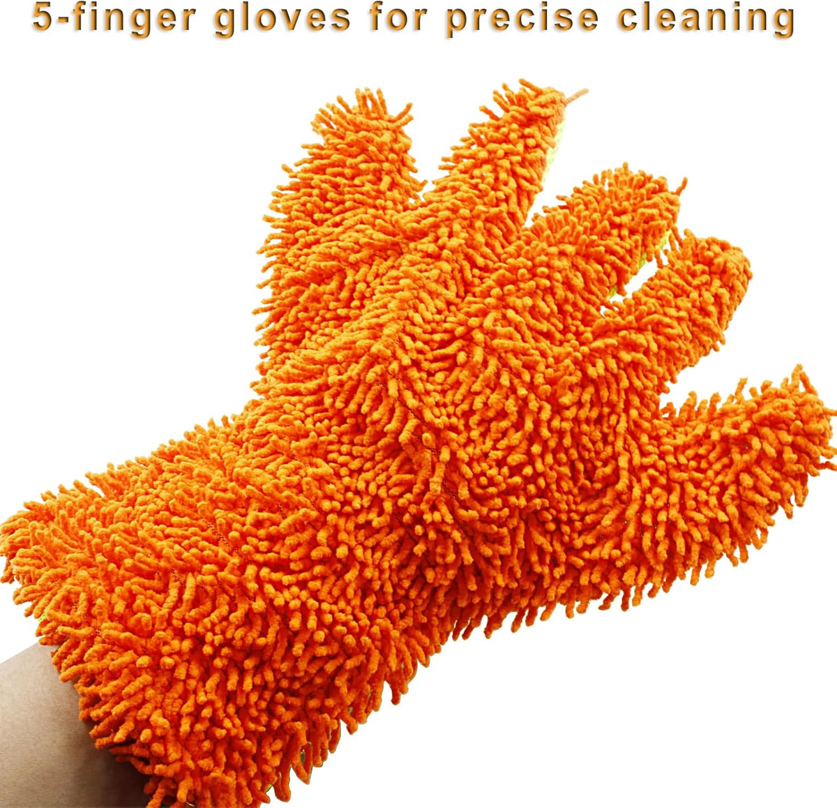 BokWin 2-Pack Car Wash Mitt Scratch Free, 5-Finger Microfiber Wash Mitts, Car Interior Exterior Cleaning Gloves, Auto Chenille Washing Sponge Kits for Cleaning Wheel Tight Spot
