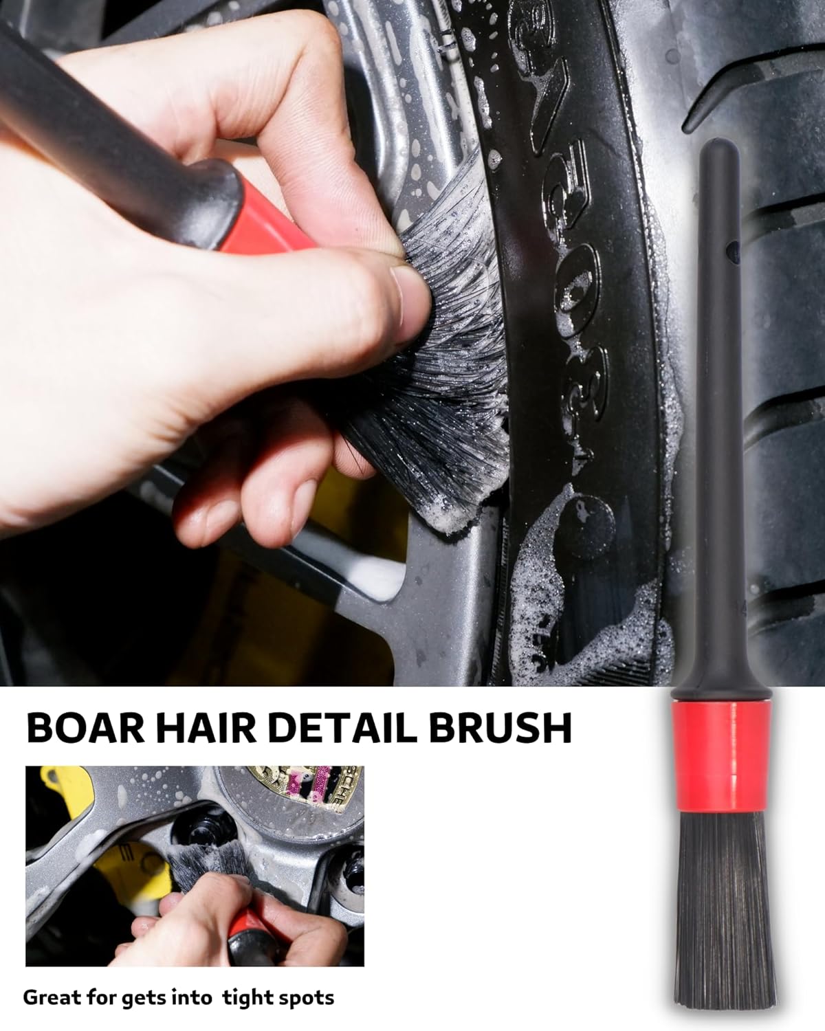 Wheel Brushes for Cleaning Wheels (4 Pro Pack)- 2X Soft Wheel Cleaning Wool Brush, Detailing Brush and Stiff Tire Brush, Scratch Free Durable Car Wheel Rim Brush Kit for Car Rim and Tire Detailing
