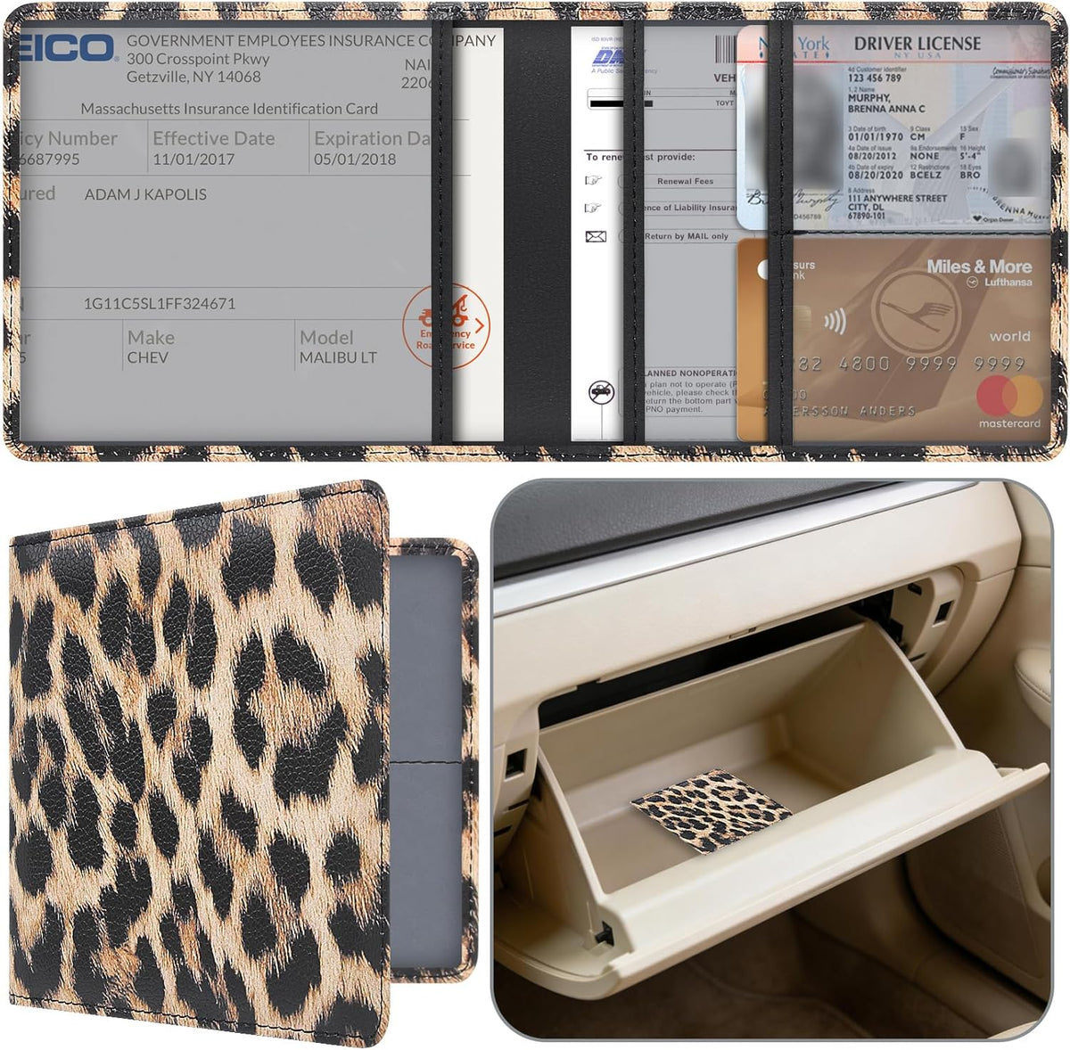 Car Registration and Insurance Holder, Premium Pu Leather Vehicle Glove Box Organizer - for Driver License, Cards & Essential Documents (L-Orange)