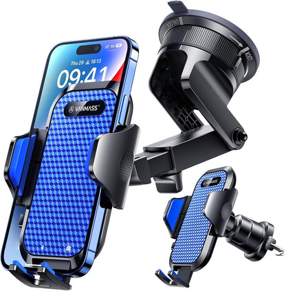 [True Military-Grade] Car Phone Holder VANMASS [Upgraded Strongest Suction&Clip] Cell Phone Mount for Dashboard Windshield Vent Kit, Truck Cradle Stand for iPhone 17 Pro Max 16 15 14 Android,Ink Black
