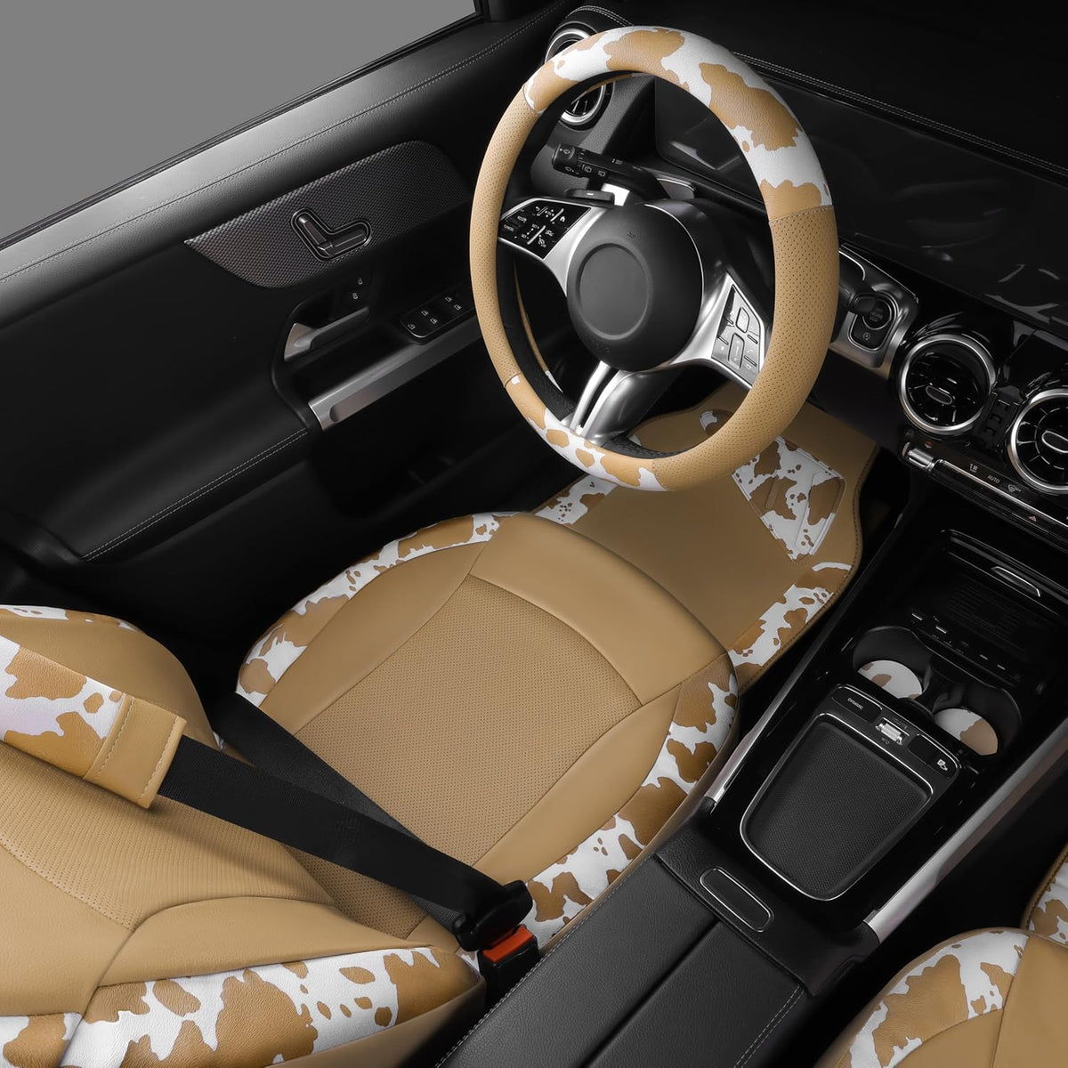 CAR PASS Waterproof Universal Car Floor Mats, Leopard Print Car Mats Fit for SUV,Vans,sedans, Trucks,Set of 4pcs Car Carpet with Driver Heel Pad and Nibs Backing, Leopard Car Accessories Gray Leopard
