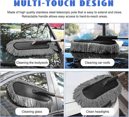 2 PCS Microfiber Car Duster, Scratch Free Auto Exterior Interior Large Dusting Cleaning Brush, Multipurpose Vehicle Dust Cleaner with Extendable Handle, Car Accessories (Blue)