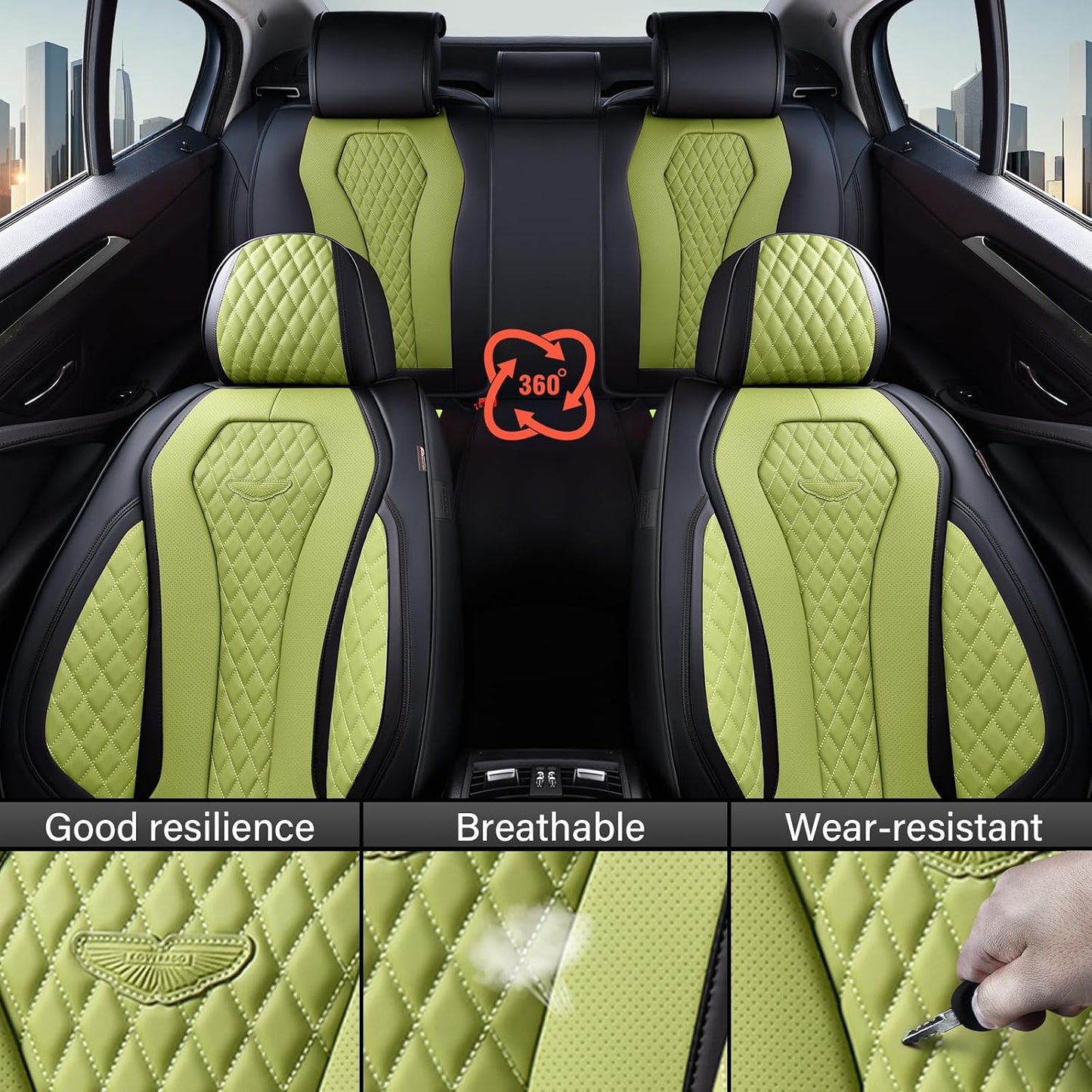 Coverado Seat Covers, Car Seat Covers Full Set, Black Car Seat Cover, Car Seat Covers Front Seats Back Seat Cover, Waterproof Car Seat Cushion, Leather Seat Covers Seat Protector Fit for Most Cars