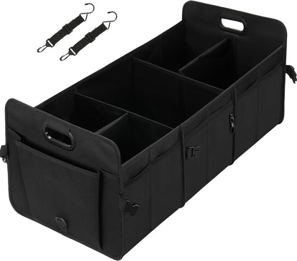 YSSOA Car Trunk Organizer, 2 Compartments Anti-slip 14" D x 22" W x 12" H Collapsible Trunk Storage, 600D Oxford Polyester Car Storage, Suitable for SUV, Minivan, Truck, Black