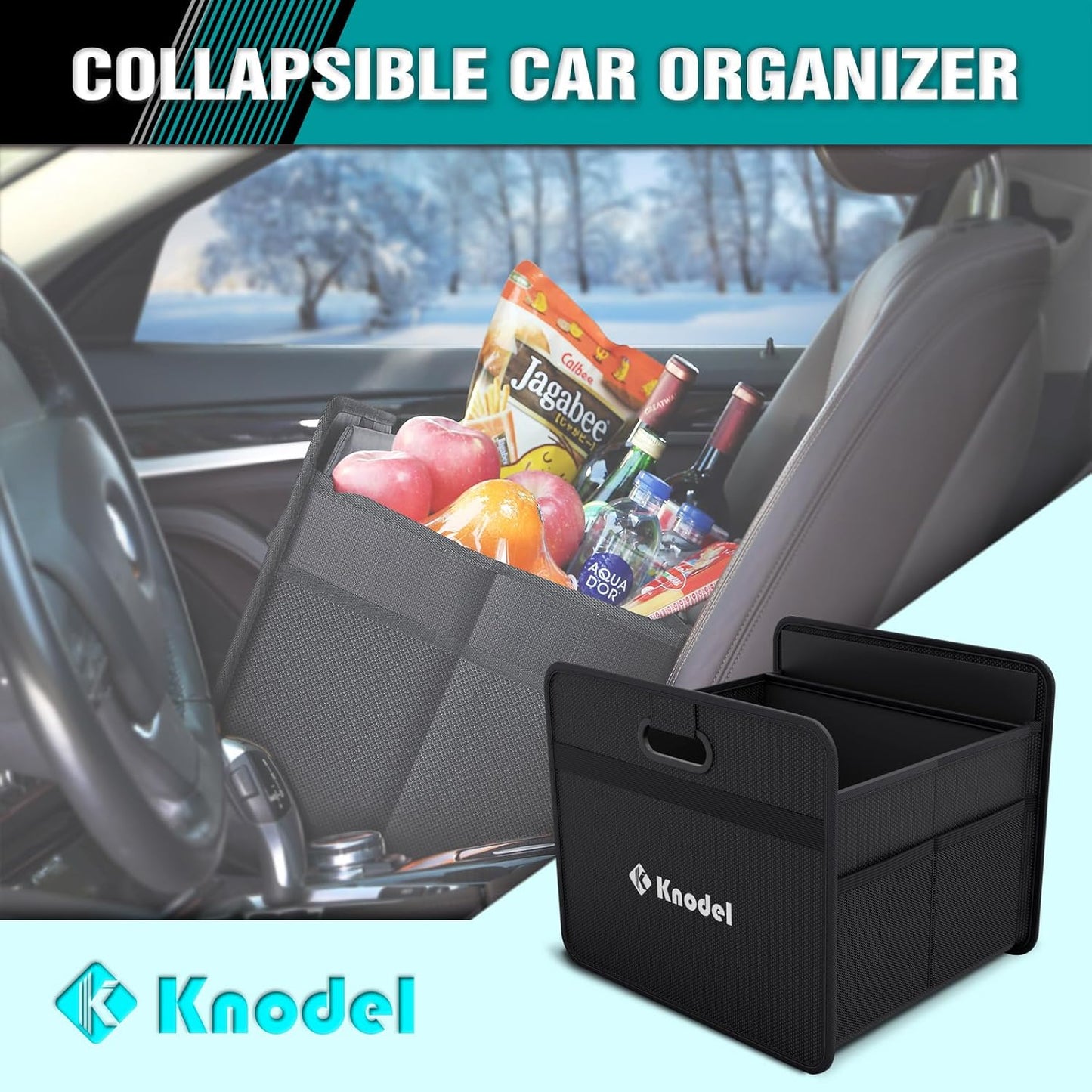 K KNODEL Car Trunk Organizer, Foldable Organizer for Car, Automotive Consoles & Organizers, Storage with Reinforced Handles (Medium, Black)