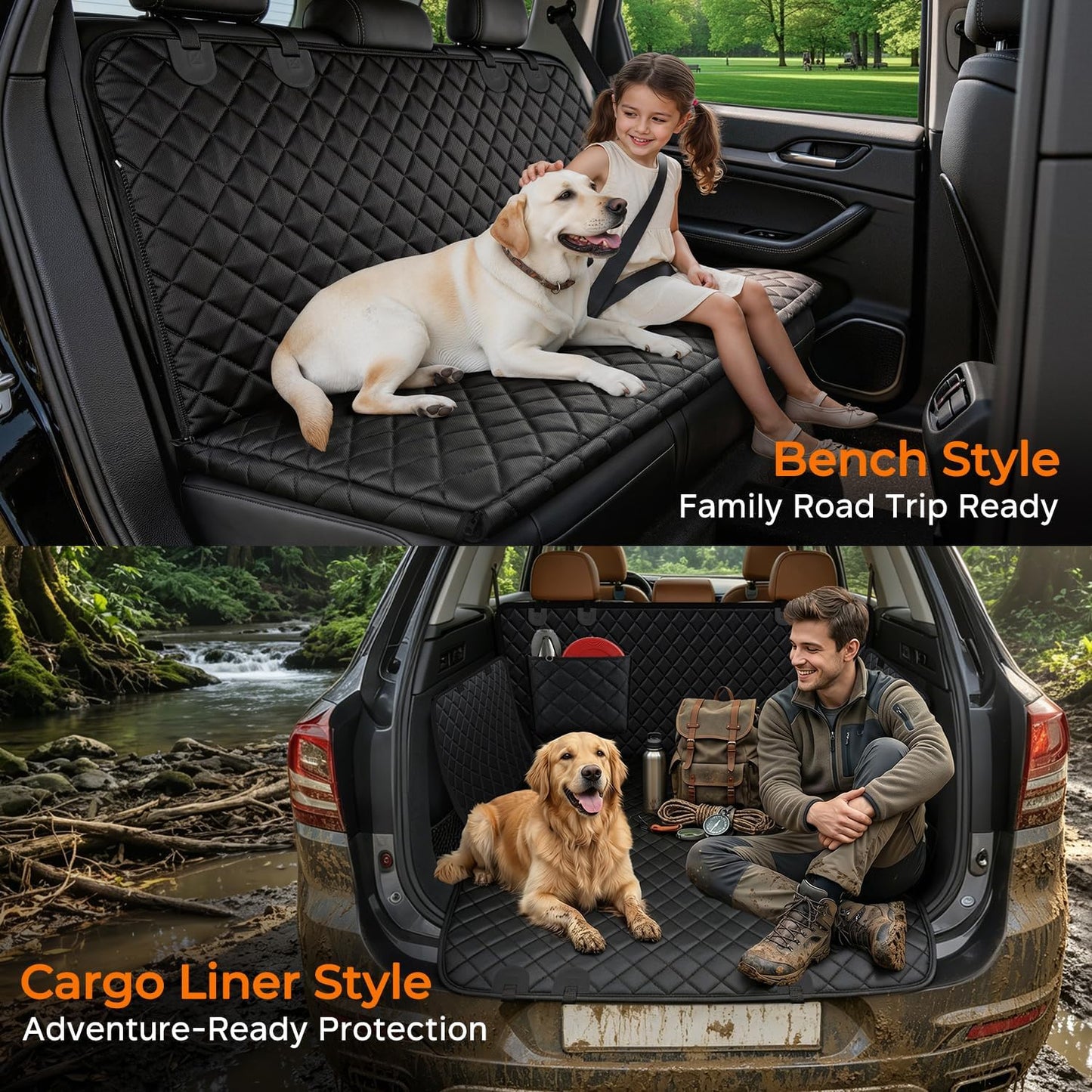 URPOWER Dog Car Seat Cover for Pets 100% Waterproof Seat Cover Hammock 600D Heavy Duty Scratch Proof Nonslip Durable Soft Back Seat Covers for Cars and SUVs