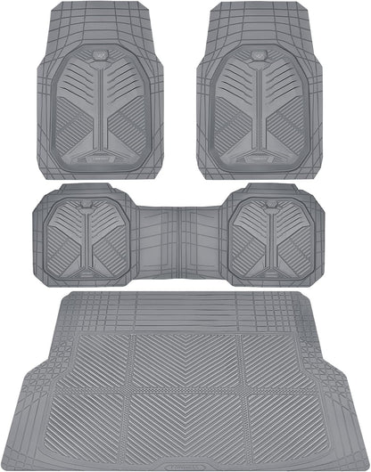 CAR PASS Heavy Duty Rubber Car Mats with Cargo Liner, Deep-Dish Car Floor Mats and Trunk Mat All Weather, Universal Trim-to-Fit for SUVs Trucks Sedans, Waterproof Anti-Slip, Trimmable V12 Black