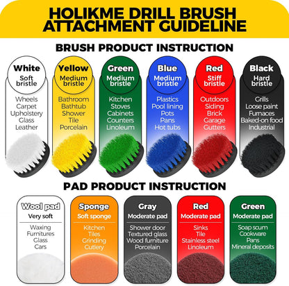 Holikme 5Pack Drill Brush Attachment Set-Car Interior Detailing Kit，Power Scrubber Brush Extended Long Attachment for Bathroom, Car，Shower，Carpet,Boat,Kitchen，Floor and Tile，White