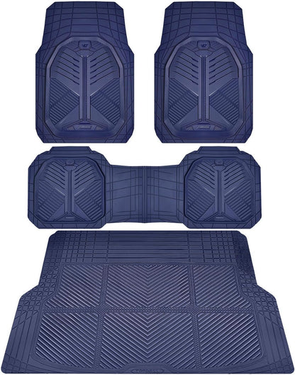 CAR PASS Heavy Duty Rubber Car Mats with Cargo Liner, Deep-Dish Car Floor Mats and Trunk Mat All Weather, Universal Trim-to-Fit for SUVs Trucks Sedans, Waterproof Anti-Slip, Trimmable V12 Black