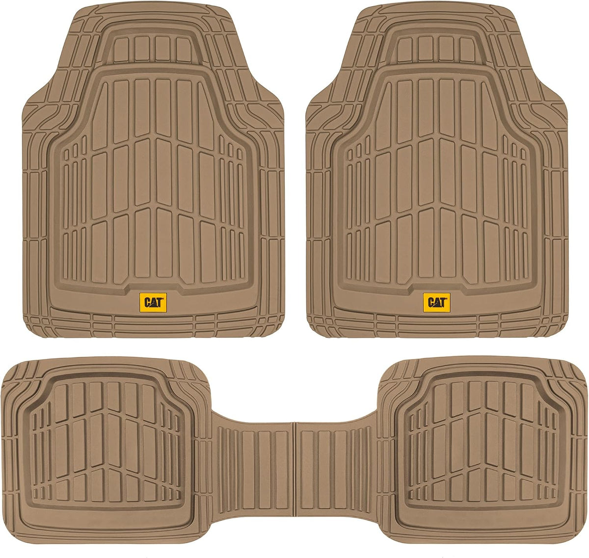 Cat® ToughRide™ Heavy-Duty 3 Piece Rubber All Season Floor Mats for Car Truck Van SUV, Black - Premium Trim to Fit Cars Floor Mat, All Weather Deep Dish Automotive Floor Mats, Total Dirt Protection