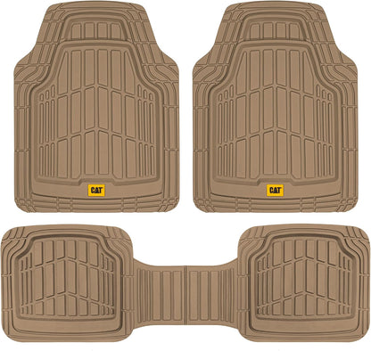 Cat® ToughRide™ Heavy-Duty 3 Piece Rubber All Season Floor Mats for Car Truck Van SUV, Black - Premium Trim to Fit Cars Floor Mat, All Weather Deep Dish Automotive Floor Mats, Total Dirt Protection