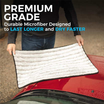 The Rag Company Gauntlet Car Drying Towel, Ultra-Absorbent 70/30 Blend Korean Microfiber, Dries Vehicles Faster Without Scratching, 900 GSM, 30x36 Inches, Ice Grey/Grey, 1-Pack