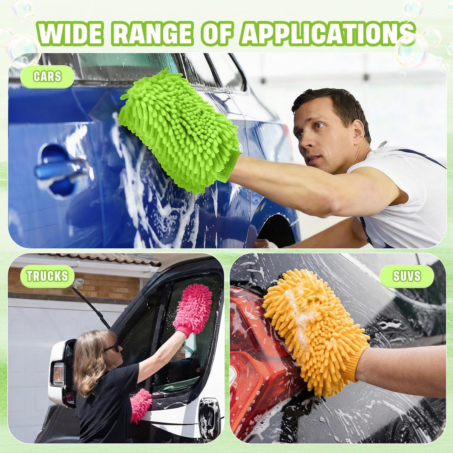 24 Pack Car Wash Mitt Bulk Microfiber, 10'' x 8'' Chenille Car Wash Mitt Gloves, Scratch Free Double Sided No Lint No Marks for Truck SUV and All Vehicle Surfaces (Blue)