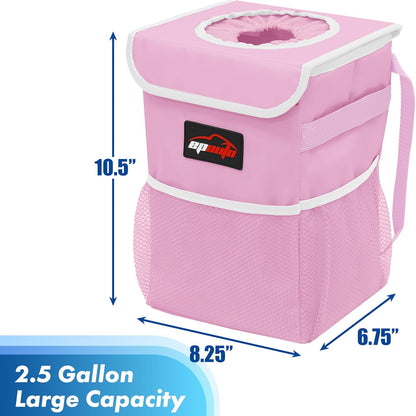 EPAuto Waterproof Car Trash Can with Lid and Storage Pockets, 2.5 Gallon, Black