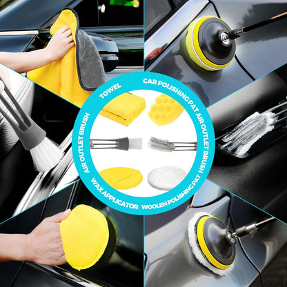 ALFLOD 30Pcs Car Detailing Kit, Car Detailing Brush Set, Car Wash Cleaning Kit, Car Dusters Extendable Handle Cleaning Exterior, Car Cleaning Gel, Car Cleaning Tools Kit for Interior, Exterior, Wheels