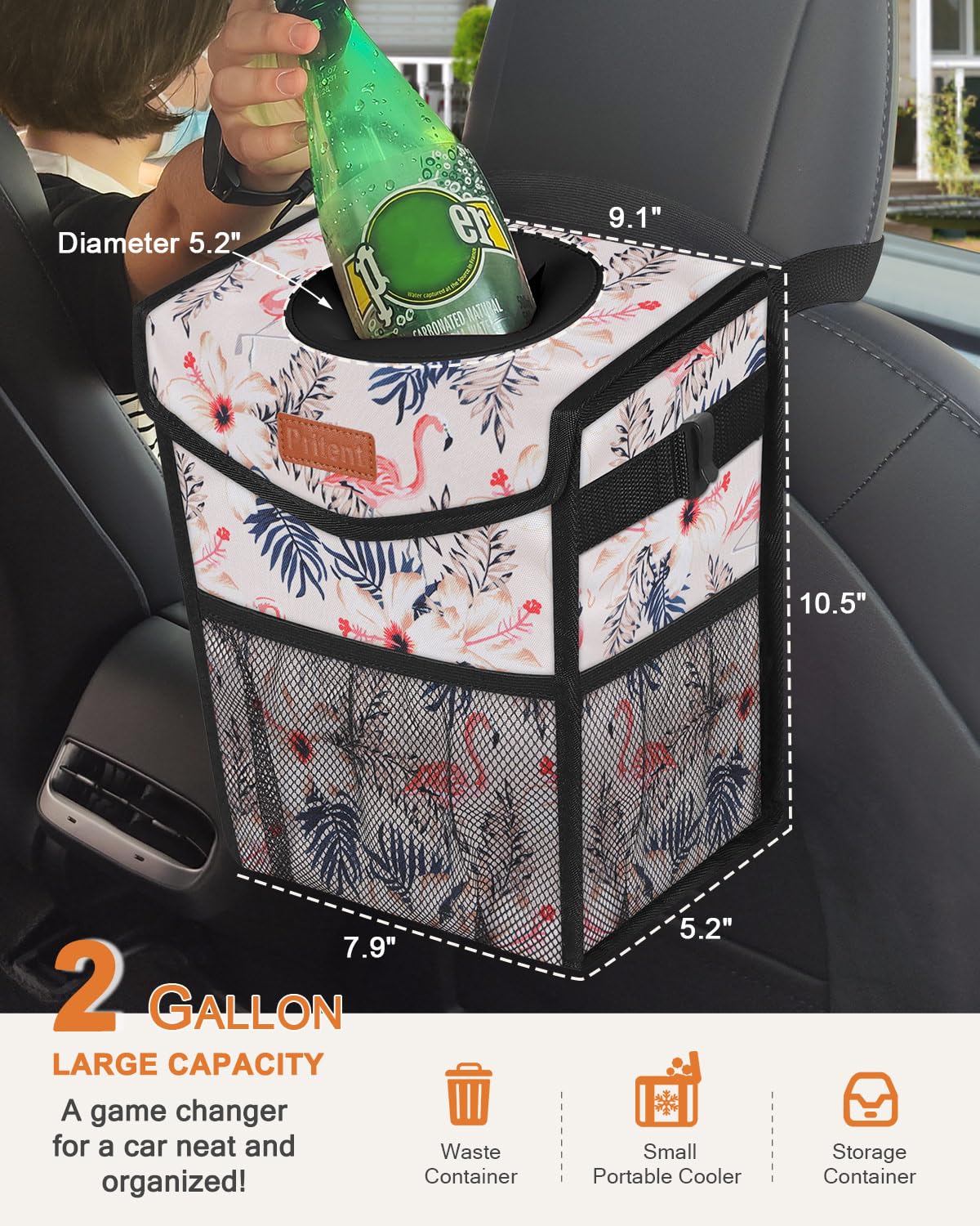 Pritent Car Trash Can with Lid, Cute Leakproof Car Trash Garbage Bag Hanging Vehicle Trash Bin Small Portable Automotive Garbage Cans Organizer for Back/Front Seat/Console(Trapezoid,Black)