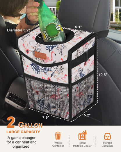 Pritent Car Trash Can with Lid, Cute Leakproof Car Trash Garbage Bag Hanging Vehicle Trash Bin Small Portable Automotive Garbage Cans Organizer for Back/Front Seat/Console(Trapezoid,Black)