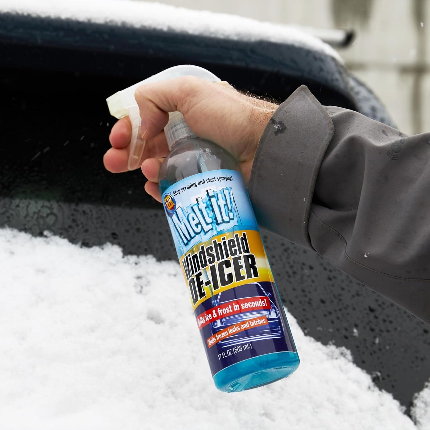 E·Z·R Windshield De-Icer. Melt it! Instantly Melts Ice & Winter Frost For Car Windshields, Windows, Mirrors, Key Locks, & Latches, Snow Melting Defrost Liquid For Car Window Cleaner, 17 Fl Oz, 2-Pack