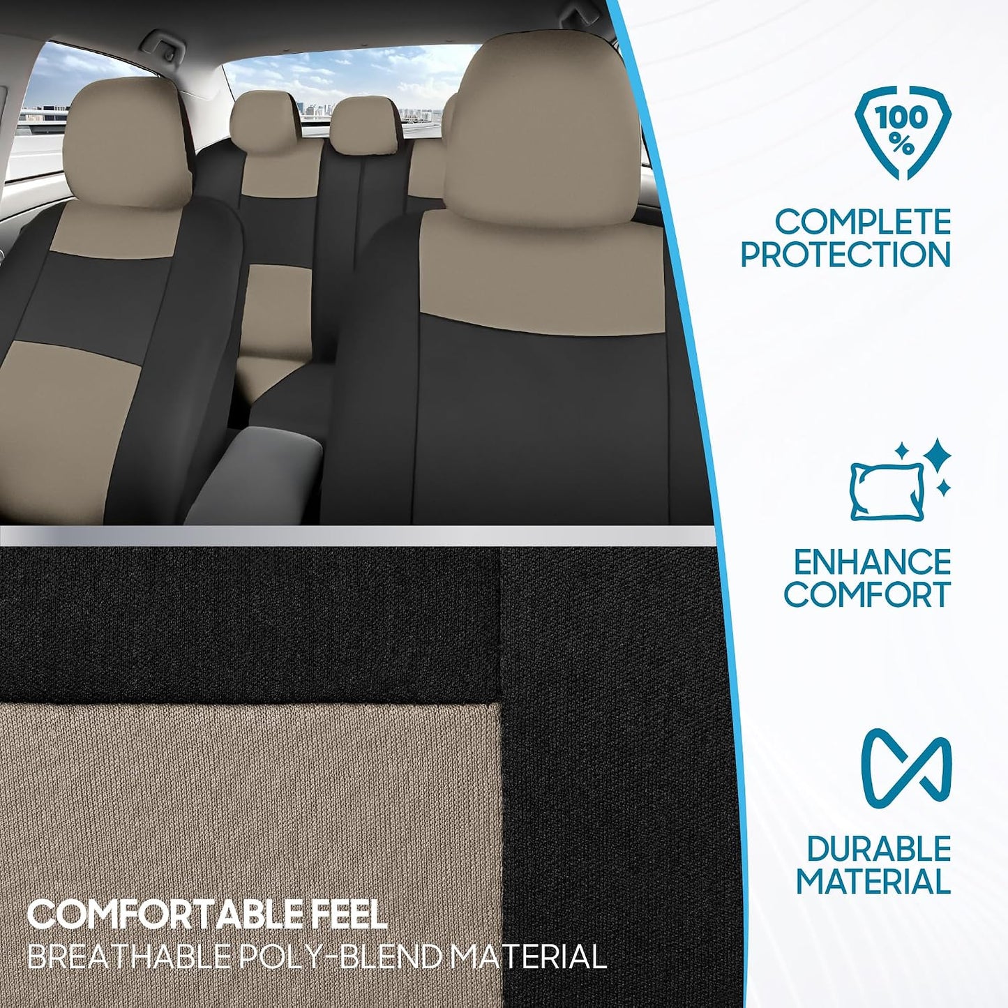 BDK PolyPro Car Seat Covers Full Set in Charcoal on Black – Front and Rear Split Bench for Cars, Easy to Install Cover Set, Accessories Auto Trucks Van SUV