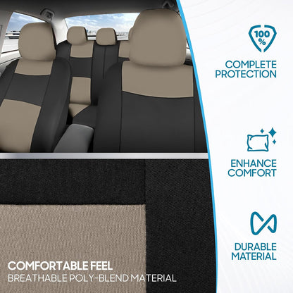 BDK PolyPro Car Seat Covers Full Set in Charcoal on Black – Front and Rear Split Bench for Cars, Easy to Install Cover Set, Accessories Auto Trucks Van SUV