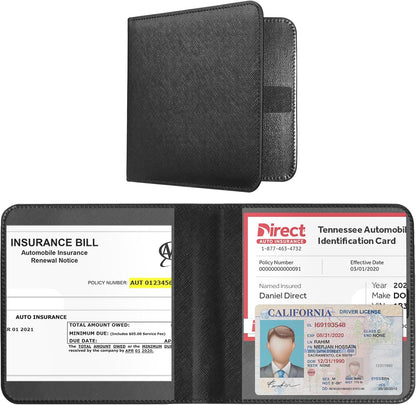 CoBak Car Registration and Insurance Holder - Men and Women Small Lightweight Vehicle Glove Box Car Organizer, Auto Truck Comparment Accessories Case for Essential Document, Driver License (Black)