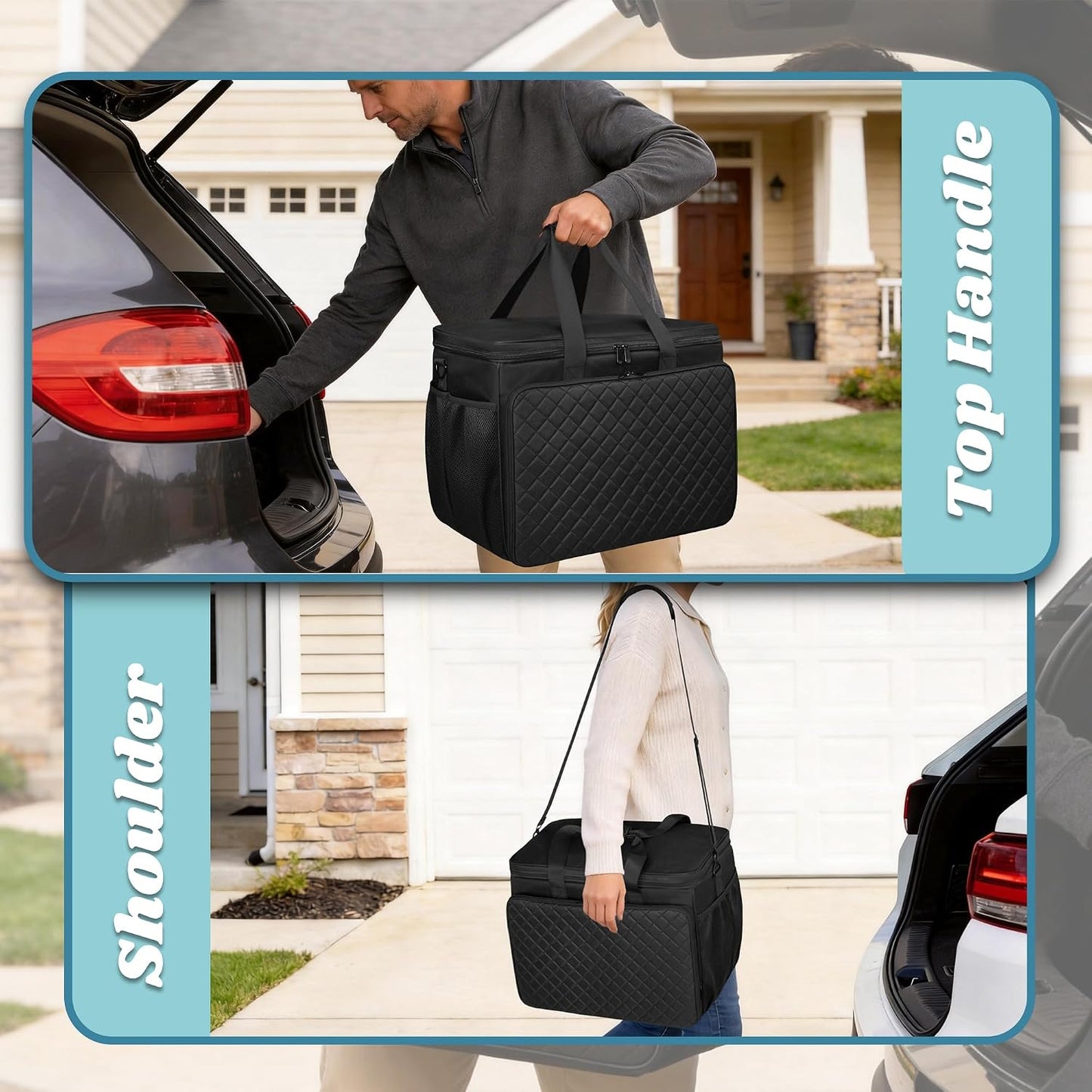 Large Car Detailing Organizer with Hard Pad Support, Car Detailing Bag with Multiple Pockets, Cleaning Bags for Housekeepers, Cleaning Supply Bag, Black